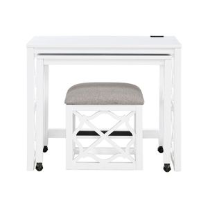 Set di 3 Pezzi per Ufficio Domestico con Finitura Bianca, Scrivania con Rotelle e 2 Porte di Ricarica, Set di Sgabelli per Uso Computer - Product Image 6