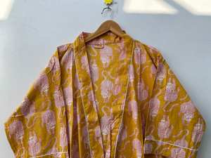 Robe kimono en coton à imprimé oiseaux, style bohème, vêtement de détente décontracté pour femmes - Product Image 4