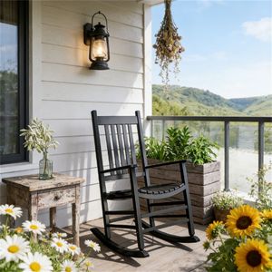 Sedia a Dondolo da Esterno in Legno Nero per Giardino - Product Image 1
