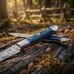 Ensemble de 4 couteaux à steak en acier Damas faits à la main, manche en bois avec étui en cuir, couteaux pliants professionnels de qualité supérieure - Product Image 2