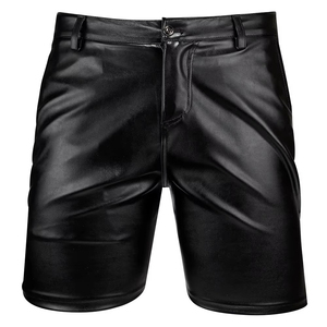 Shorts en cuir marron pour homme, taille haute, avec fermeture éclair et poches latérales, style décontracté, longueur courte - Product Image 5