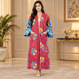 Multicolor Patchwork Cotton Kimono <b>Jacket</b> <b>With</b> Wide Sleeves Floral Print Open Front Bohemian Outerwear | Artisan Ethnic Fashion - Product Image 2