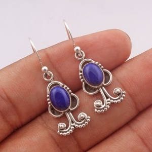 Natural Lapis Lazuli 925 Sterling Silver Dangle <b>Earrings</b> Handmade Boho Gemstone Jewelry for Women Wholesale Jewelry - Product Image 1