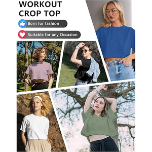 Camiseta Corta para Mujer, Estilo Casual, Holgada, de Algodón, Lisa, para Uso Diario, Personalizable con Estampado - Product Image 6