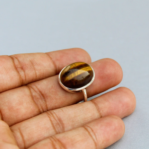 แหวนไทเกอร์อายธรรมชาติ เงินแท้ 925 แหวนพลอยทำมือสำหรับเธอ - Product Image 3