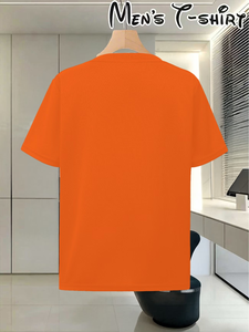 Men's Orange Short Sleeve T-Shirt Regular Fit O-Neck Custom Logo Print <b>Back</b> Enzyme Wash 180g 100% Cotton Jersey Fabric Casual - Product Image 4