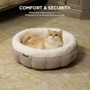 Luxury Solid Washable Round Cat Bed for Indoor Cats Cute Kitten Design with Anti-Slip Bottom 18 Inches Faux Fur - Product Image 2