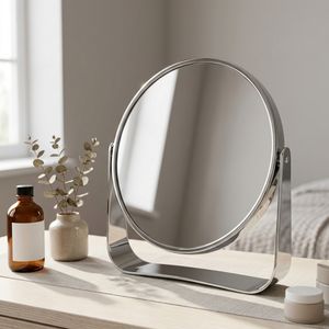 กระจกแต่งหน้าทรงกลมสองด้านสไตล์โมเดิร์นมินิมอล พร้อมกรอบโลหะโครเมียมขยาย 3 เท่า สำหรับตั้งโต๊ะ ใช้ในบ้าน - Product Image 1