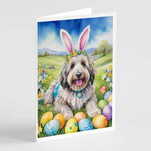 Bergamasco Sheepdog Easter Egg Hunt Greeting Cards Pack of 8 Whimsical A7 Size <b>5x7</b> Blank Note Cards with <b>Envelopes</b> - Product Image 1