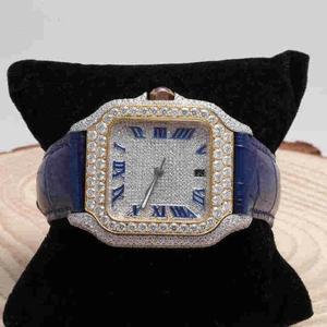 Direct Factory Supply Blue Leather <b>Iced</b> <b>Out</b> Diamond Wrist <b>Watch</b> for Office Party and Evening Wear Available for Export Price - Product Image 2