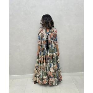 Robe longue bohème pour femme, imprimée patchwork, à manches longues, col en V, avec franges, ample, à volants, style décontracté vintage bohème - Product Image 2