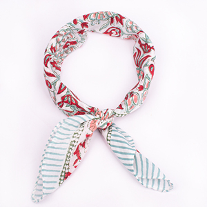 Pañuelo Cuadrado Ligero de Algodón Floral Estampado a Bloques para Unisex, Casual, Transpirable, para Verano - Product Image 1