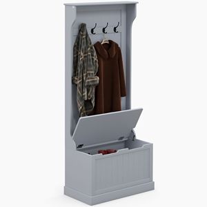 Panca da ingresso grigia con appendiabiti e panca con seduta, panca da ripostiglio con ganci portaoggetti per l'arredamento della casa - Product Image 1