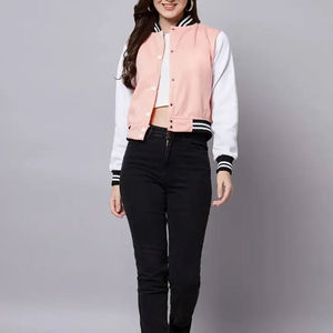 Premium Women's Varsity Jacket Contrast Sleeve Letterman Jacket Wool Blend Custom Private Label OEM ODM Fashion Wear - Product Image 3