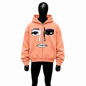 Custom Peach <b>Pink</b> Face Art Zip Up Hoodie Oversized Streetwear Graphic Hooded <b>Sweatshirt</b> Unisex Casual Fashion Full Zipper Wear - Product Image 1