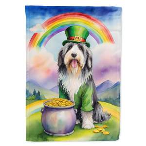 Drapeau de jardin multicolore Bearded Collie St Patrick's Day Bannière décorative de boîte aux lettres et de patio pour la cour et la pelouse Oeuvre d'art pour les parterres de fleurs - Product Image 1