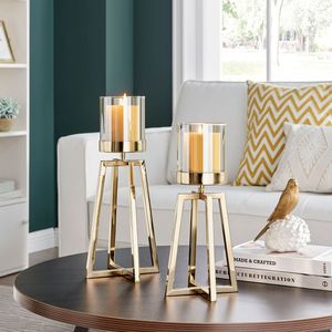 Porte-bougie en verre ambré moderne avec base dorée, centre de table décoratif pour mariage, salle à manger, salon - Product Image 6