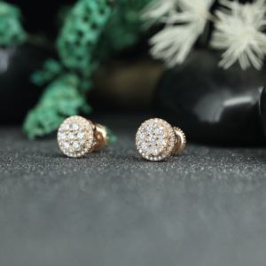 Pendientes de Lujo con Moissanita en Racimo Redondo, Plata de Ley 925, Chapados en Oro |   Pendientes con Aspecto de Diamante y Cierre de Rosca para Mujer, Venta al Por Mayor - Product Image 4