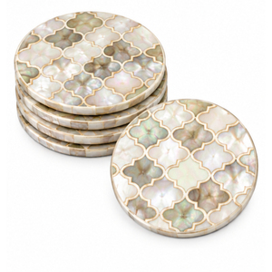 Luxury Round Mother Of Pearl Coasters Set Handcrafted Shell Inlay Drink Mats Custom Logo Pearl <b>Mosaic</b> <b>Table</b> Decor For Hotel - Product Image 1