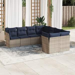 Ensemble de canapés de patio en polyrotin gris, 8 pièces, avec coussins, canapés de jardin - Product Image 1