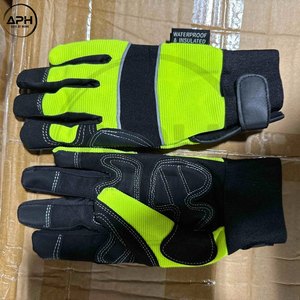 High Visibility Yellow Mechanics Work Gloves Black Synthetic <b>Leather</b> Reinforced Palm Touch Screen Reflective <b>Strip</b> Hand Gloves - Product Image 6