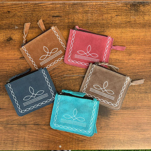 Monedero de cuero de gamuza genuino negro y marrón hecho a mano para mujer - Product Image 2