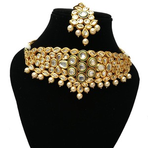 Collier choker indien classique pour femme, pour mariage, fiançailles, anniversaire, fête, vert, cristal traditionnel, Kundan, fausse perle, alliage d'or, cadeau - Product Image 2