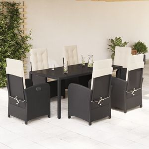 Set da pranzo da esterno nero e crema per 6 persone, in rattan, mobili da giardino contemporanei resistenti alle intemperie - Product Image 3