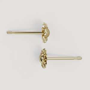 14k 18k Solid Yellow Gold Sunburst Celestial Flower Stud <b>Earring</b> Minimalist Plain Modern Luxury Classic <b>Piercing</b> Push Back Studs - Product Image 3