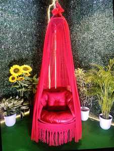 Handmade Eco-Friendly Traditional Red <b>Macrame</b> Hanging Chair Cushion Fringe Jharkhand Bikash Enterprises Home <b>Art</b> Collectible - Product Image 3