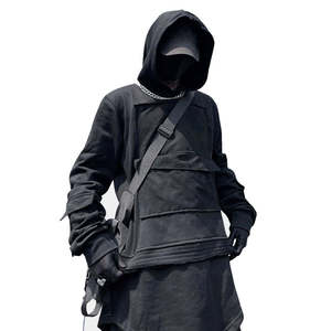 Sweat à capuche Techwear tactique pour homme, noir, streetwear, cyberpunk, hip hop, surdimensionné, avec poche cargo, sweat à capuche urbain, haut utilitaire - Product Image 3