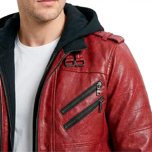 <b>Men's</b> Solid Color Leather Hooded <b>Biker</b> <b>Jacket</b> - Fully Customizable Motorcycle <b>Jacket</b> <b>Men's</b> Leather <b>Biker</b> <b>Jacket</b> - Product Image 6