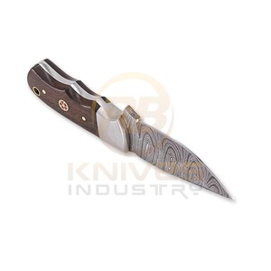 Cuchillo de caza de hoja fija de acero de Damasco, punta caída, mango de madera, filo recto, funda de cuero, para camping al aire libre, bricolaje, OEM - Product Image 6
