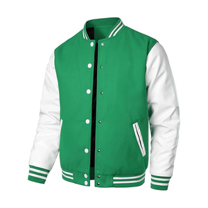 Veste universitaire pour homme, vert et blanc, couleur unie, fermeture à boutons, col rabattu, style décontracté, coupe classique, automne - Product Image 5