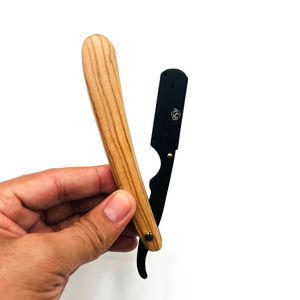 Light Brown Wooden Handle Professional Barber <b>Razor</b> Black <b>Single</b> <b>Blade</b> hair Instrument Customized Logo Printing - Product Image 5