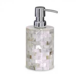 Luxury White Mother of Pearl Shell Cylindrical Soap <b>Dispenser</b> Handcrafted Resin Lotion <b>Pump</b> <b>Bottle</b> for Hotel Bathroom Vanity - Product Image 5