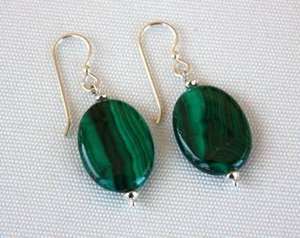 Boucles d'oreilles pendantes en argent sterling avec pierre de malachite, aspect élégant, plaquées or, cadeau de mariage ou d'anniversaire pour enfants, bijoux - Product Image 5