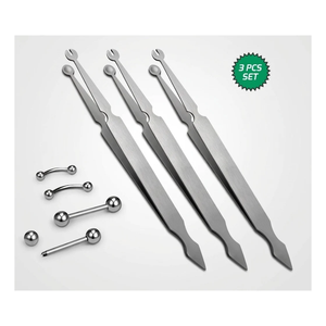 3 Pcs Professional <b>Piercing</b> Barbell Clamp Forceps 4.75" Stainless Steel Jewelry Pin Holder Pliers Tweezer <b>Kit</b> - Product Image 4