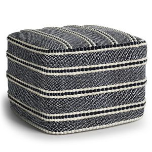Corrie Square Woven Navy/White <b>Pouf</b> Versatile Indoor/Outdoor Furniture - Product Image 1