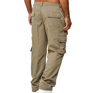 Pantalones Cargo de Color Sólido para Hombre, Pantalones Cargo de Cintura Media Recta con Múltiples Bolsillos y Cintura Elástica con Cordones en los Tobillos - Product Image 2