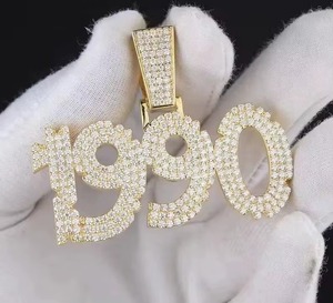 Collier pendentif personnalisable plaqué or, entièrement serti de diamants, lettres et chiffres en moissanite, pendentif scintillant, bijoux hip-hop - Product Image 4