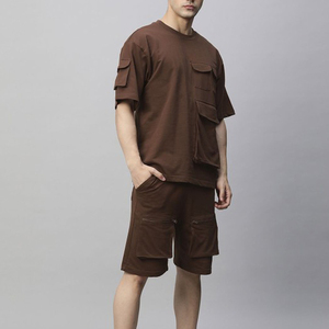 Men's <b>Olive</b> <b>Green</b> Crew Neck <b>T</b>-<b>Shirt</b> and Shorts Set Solid Color Knitted Cotton Casual Summer Outfit Breathable Comfortable Fit - Product Image 3