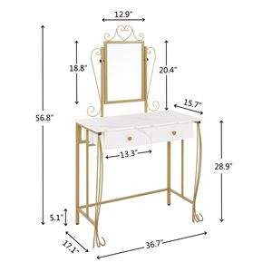 Juego de tocador vintage para dormitorio con taburete, escritorio de maquillaje blanco para mujer con mucho espacio de almacenamiento para maquillarse - Product Image 5