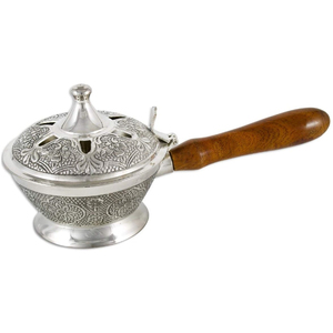 Handmade Silver Incense <b>Burner</b> With Sandalwood Handle Aromatic Dhoop Dani <b>For</b> Home Office Decor All Season Use - Product Image 1