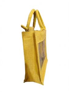 Sac cadeau en jute vert avec fenêtre transparente, taille moyenne, origine Bengale occidental, sac de shopping, sac d'emballage personnalisé avec logo pour boutique de détail - Product Image 2