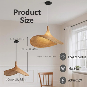Handwoven Bamboo Pendant <b>Light</b> Wave Hat Shade 40cm Adjustable <b>Drop</b> E27 E26 <b>Ceiling</b> Lamp Natural Rattan Supplier - Product Image 5
