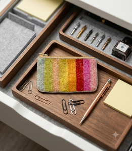 Handmade Beaded Coin Purse Rainbow Stripe Zipper Closure Bohemian Style Unisex <b>Mini</b> Size - Product Image 5