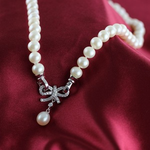 High Quality 6-7mm Round Freshwater Pearl Necklace Non-Nuclear with Star Buckle <b>Magnetic</b> Clasp Good Clean Quality - Product Image 3