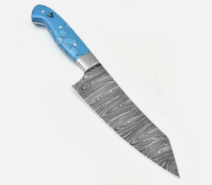 Cuchillos SM, Cuchillo de Chef de Acero Damasco de Grado Industrial Hecho a Mano, Grosor de 2.5 mm, Longitud de 13 Pulgadas, Mango de Mármol, Funda de Cuero, OEM/ODM - Product Image 1