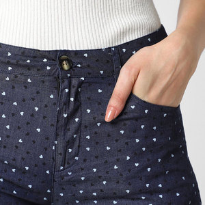 Shorts de Mezclilla con Cintura Alta y Estampado de Lunares para Mujer, Cierre de Botones, Estilo Casual, 100% Algodón, Tela Oxford Transpirable, Corte Regular - Product Image 6